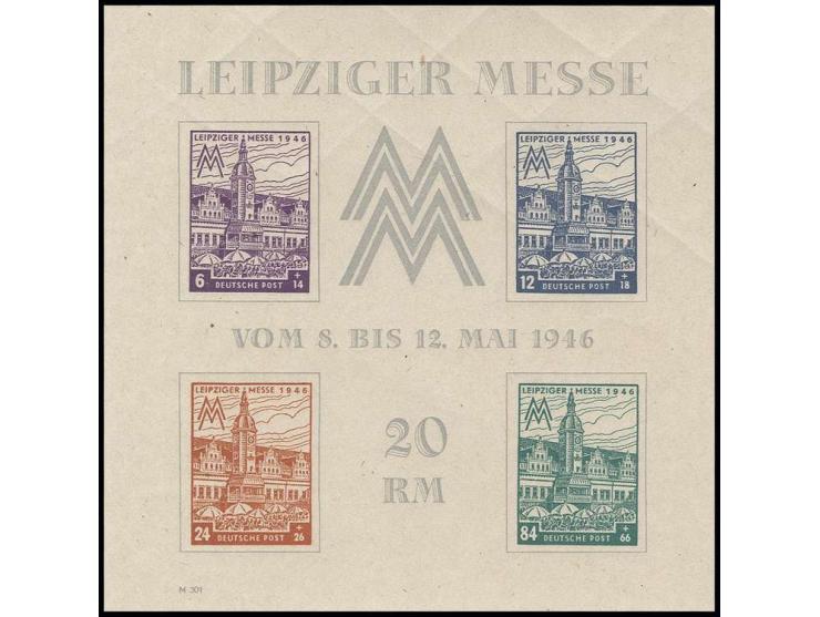 1946, Leipziger-Messe-Block mit Wz. Stufen steil fallend, postfrisch, übliche Kalanderbüge, Fotoattest Ströh BPP (Mi. 700,-)