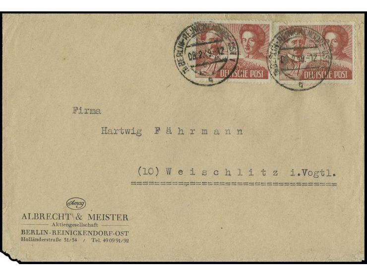 1949, Liebknecht/Luxemburg, 2 Stück auf Firmenbrief der 2. Gewichtsstufe von "BERLIN-REINICKENDORF-OST 1 8.2.49" nach Weissch