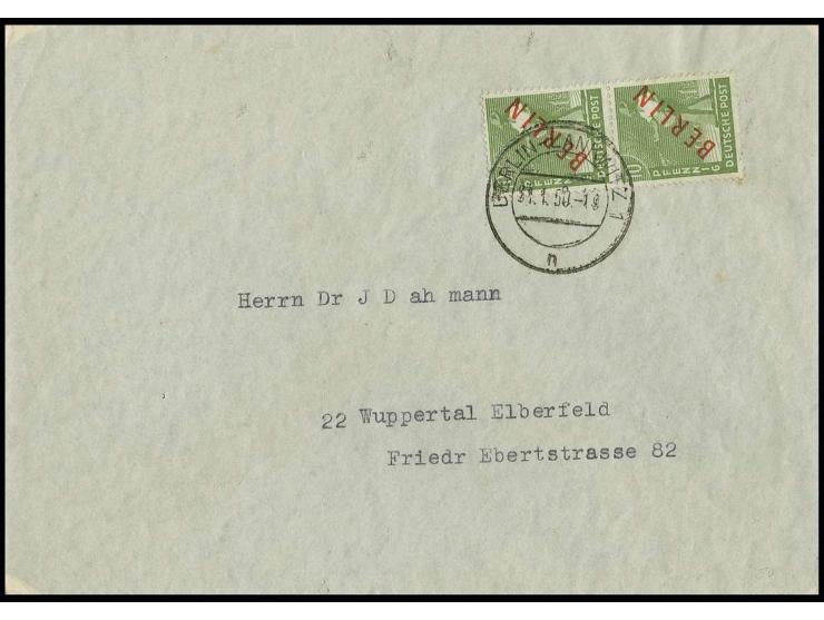 10 Pfg. im senkrechten Paar als portogerechte Mehrfachfrankatur auf Brief von "BERLIN-LANKWITZ 1/31.1.50" nach Wuppertal, Let