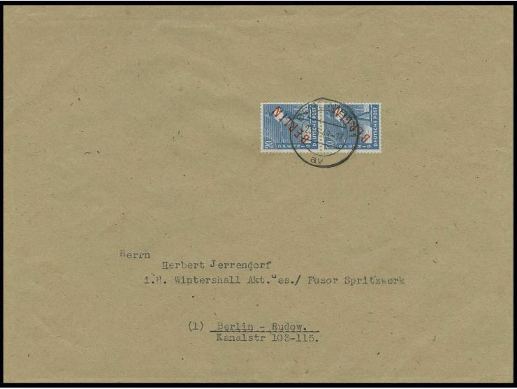 20 Pfg. im senkrechten Paar als portogerechte Mehrfachfrankatur auf Brief bis 500 g von "BERLIN SW 11/23.5.49" nach Berlin-Ru