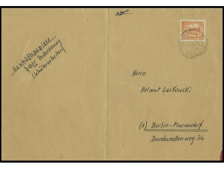 25 Pfg. als portogerechte Einzelfrankatur auf Geschäftspapieren bis 250 g (Großformat) mit handschriftlichem Vermerk "§ 10/I 