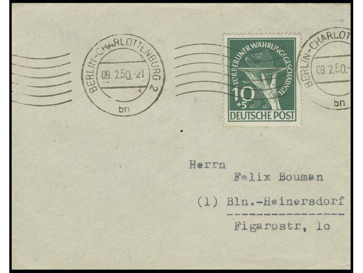 10 Pfg. als portogerechte Einzelfrankatur auf Brief von "BERLIN-CHARLOTTENBURG 9.2.50" nach Berlin-Heinersdorf, minimal unfri
