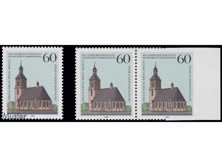 1989, 450 Jahre Reformation 60 Pfg., rechts sowie waagerecht hälftig ungezähnt, im waagerechten Paar mit Normalmarke, dazu Ma