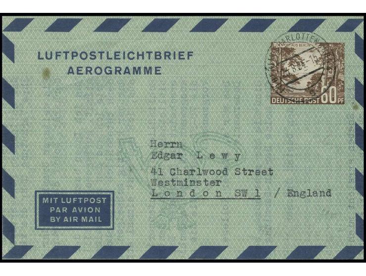 1954, Luftpostfaltbrief 60 Pfg. bedarfsgebraucht von "BERLIN-CHARLOTTENBURG 23.8.54" nach London mit viel Text, 2 kleine Flec
