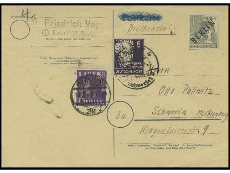 Rotaufdruck 6 Pfg. mit Stempel "BERLIN W 30 17.5." in Doppelfrankatur mit Köpfe I 6 Pfg. mit Stempel "BERLIN N 4 Nachträglich