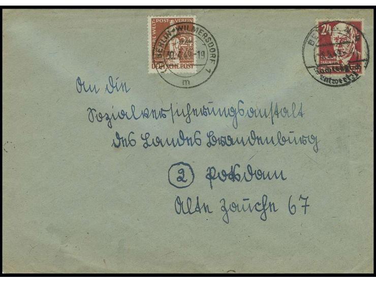Stephan 24 Pfg. mit Stempel "BERLIN-WILMERSDORF 30.4.49" auf Brief mit Doppelfrankatur Köpfe I 24 Pfg. mit Stempel "BERLIN N 