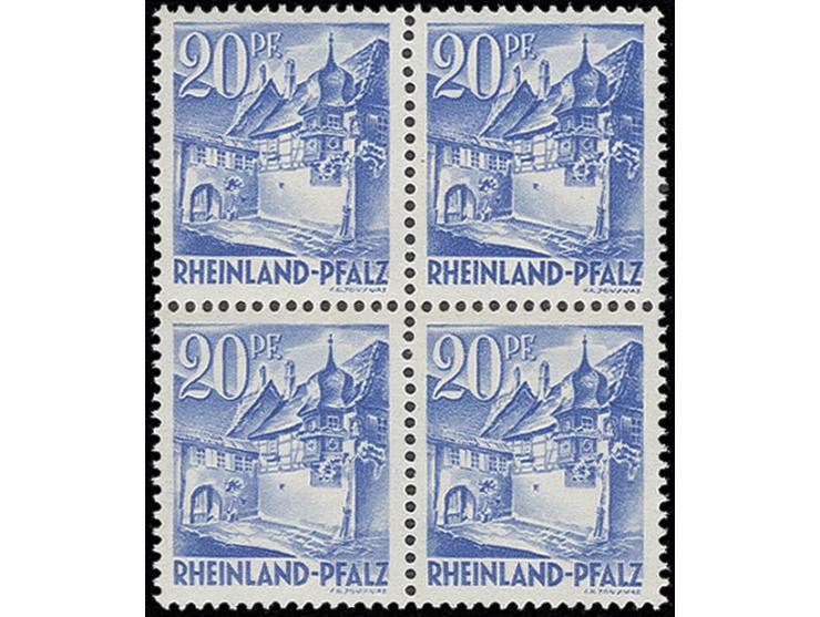 Probedruck 20 Pfg. mittelviolettultramarin im 4er-Block, postfrisch, unsigniert