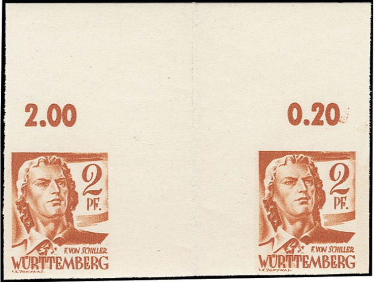 1948, 2. Ausgabe 2 Pfg. ungezähnt im waagerechten Zwischenstegpaar vom Oberrand, postfrisch, im Steg mit senkrechter Faltung,