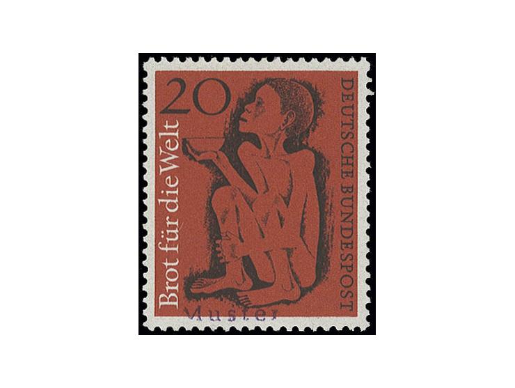 "Brot für Welt" 20 Pfg. braunrot/schwarz, postfrisch mit obligatorischem Handstempel "Muster", einwandfrei, Fotoattest Schleg