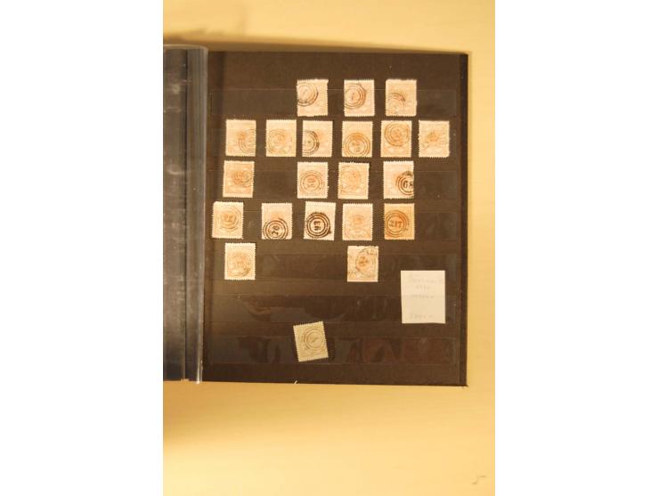 1851/70,  kleiner Posten mit meist gestempelten 4 S.-Werten, dabei u.a. 26 Stück Mi.-Nr. 1 inkl. waagerechtem Paar und ca. 80