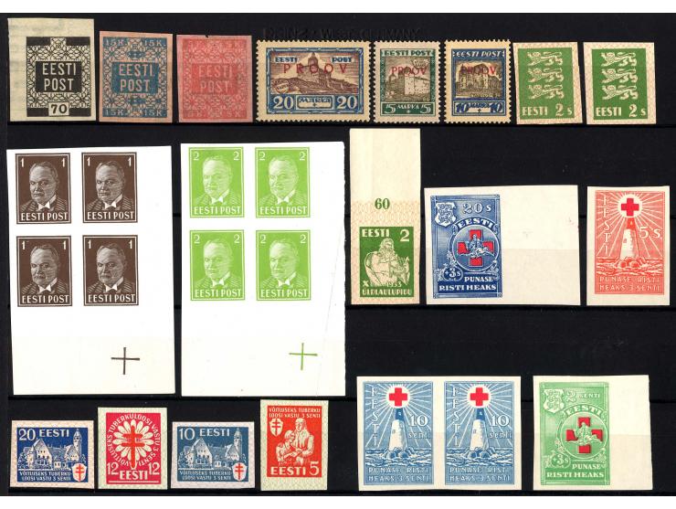 1918/36, Zusammenstellung von 26 Probedrucken, teils in Einheiten, überwiegend ungezähnt