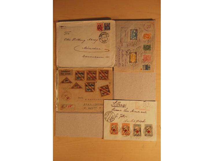  1920/37, 26 Briefe und Karten dabei viele interessante und bessere Frankatuern wie Mi.-Nr. 48-52A mit Zufrankatur auf R-Brie