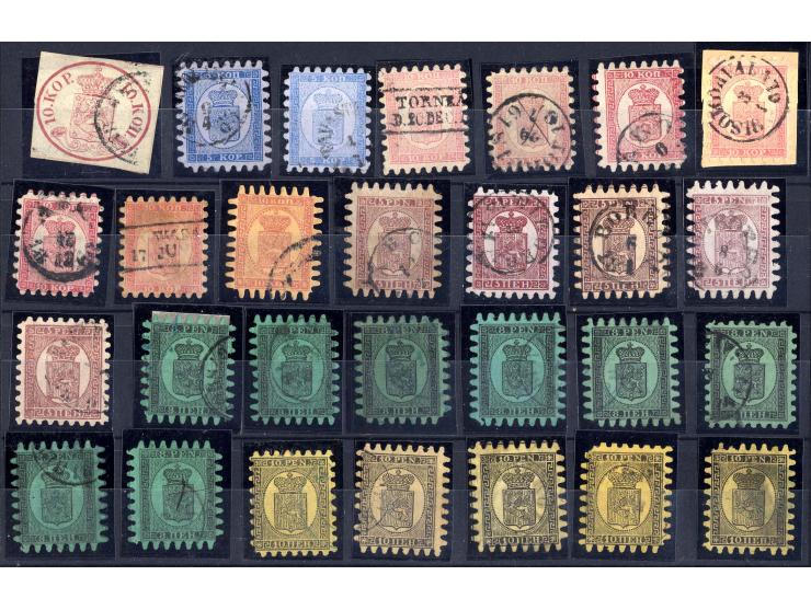 1860/66, interessante, gestempelte Zusammenstellung der Zungenausgaben mit über 60 Werten aller Wertstufen bis 1 M., dabei ve