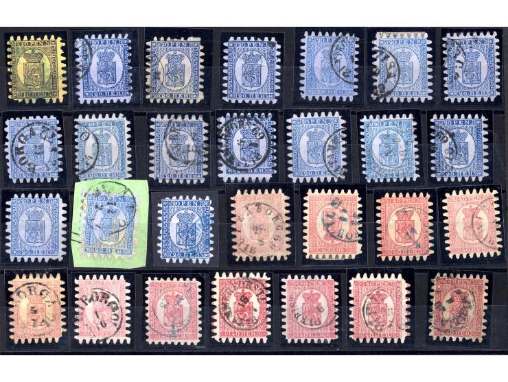 1860/66, interessante, gestempelte Zusammenstellung der Zungenausgaben mit über 60 Werten aller Wertstufen bis 1 M., dabei ve