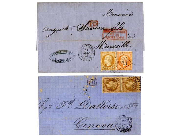 1851/88, 10 frankierte Briefe bzw. Karte sowie eine Vorderseite, dabei Privatzähnungen, 2 Briefe von Konstantinopel, dabei ei