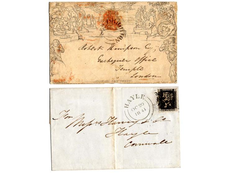1840/41, Mulready-Umschlag 1P. gebraucht und leicht berührte nr.1 auf Brief