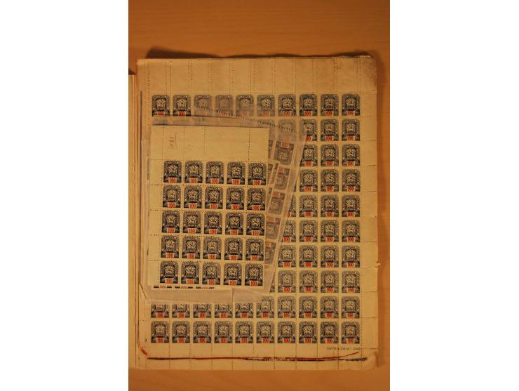 1945, Posten in Bogen und Bogenteilen ex Mi.-Nr. 79-86, überwiegend ungebraucht ohne Gummi (Mi. nach Angabe des Einlieferers 