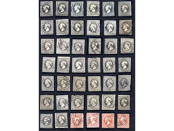 1852/1880, interessanter Posten mit 38 Stück Mi.-Nr. 1 und 15 Stück Mi.-Nr. 2, dazu wenige andere Werte, meist voll- bis brei