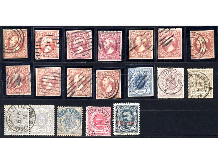 1852/1880, interessanter Posten mit 38 Stück Mi.-Nr. 1 und 15 Stück Mi.-Nr. 2, dazu wenige andere Werte, meist voll- bis brei
