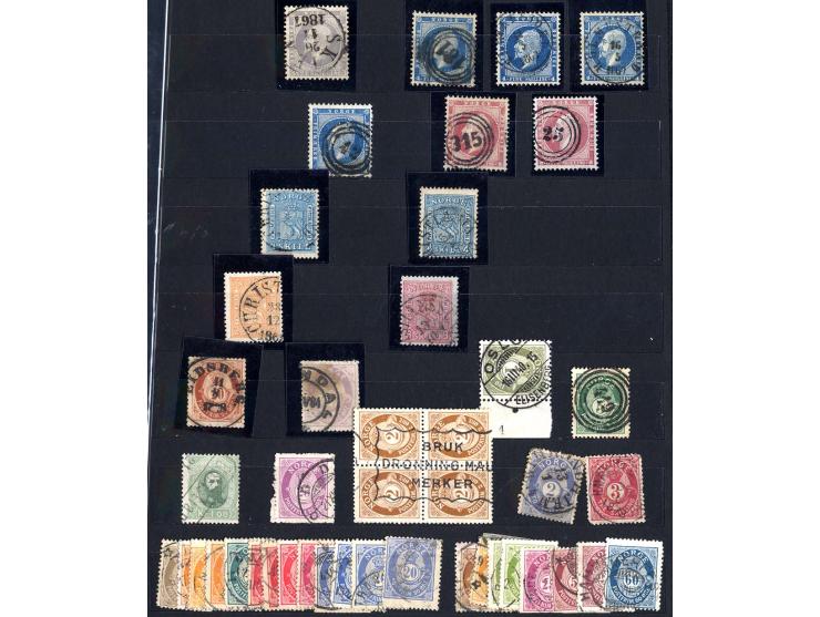1855/1900 (ca.), interessante gestempelte Zusammenstellung mit u.a. 28 Stück Mi.-Nr. 1, meist voll- bis breitrandig, zum Teil