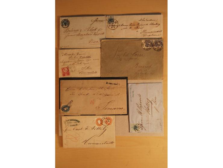 1828/1919 (ca.), Posten Briefe, Karten und Vorderseiten, dabei Reco, Sanitätsstempel, viel aus oder nach Rumänien, dazu einig
