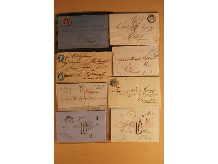 1828/1919 (ca.), Posten Briefe, Karten und Vorderseiten, dabei Reco, Sanitätsstempel, viel aus oder nach Rumänien, dazu einig