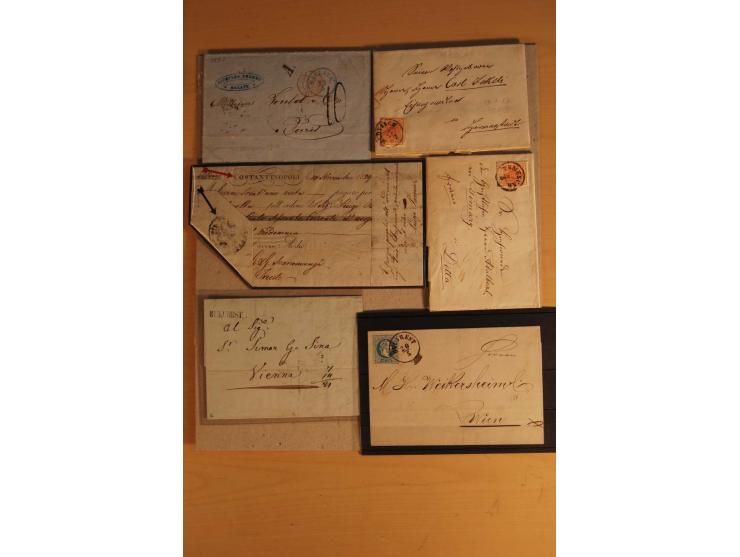 1828/1919 (ca.), Posten Briefe, Karten und Vorderseiten, dabei Reco, Sanitätsstempel, viel aus oder nach Rumänien, dazu einig