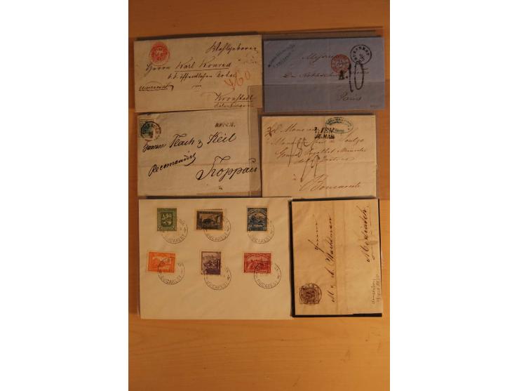1828/1919 (ca.), Posten Briefe, Karten und Vorderseiten, dabei Reco, Sanitätsstempel, viel aus oder nach Rumänien, dazu einig