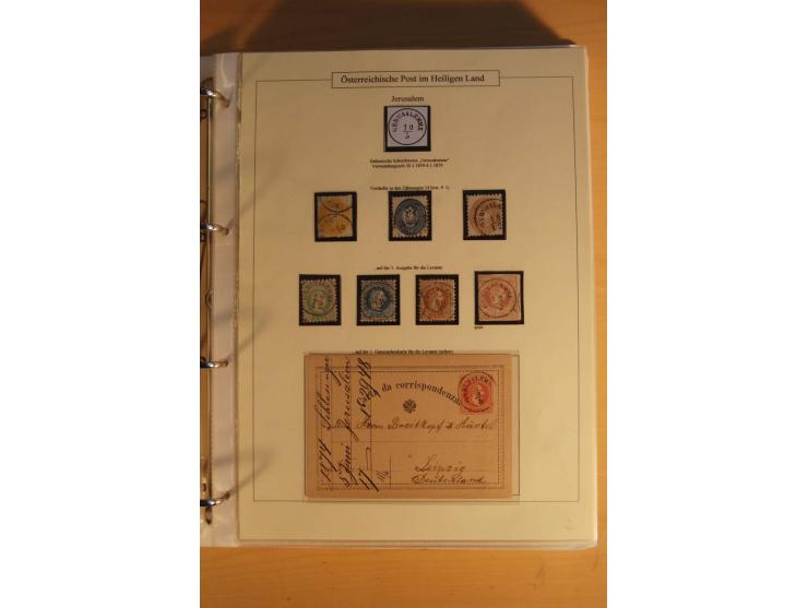 1863/1913 (ca.), Palästina Stempelsammlung, Jaffa, Jerusalem und Caifa auf losen Marken, Briefstücken und 53 Karten, Briefen 
