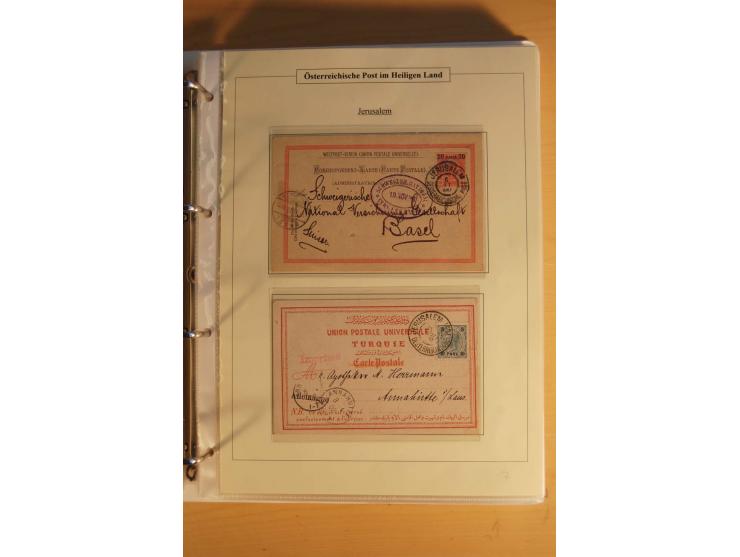 1863/1913 (ca.), Palästina Stempelsammlung, Jaffa, Jerusalem und Caifa auf losen Marken, Briefstücken und 53 Karten, Briefen 