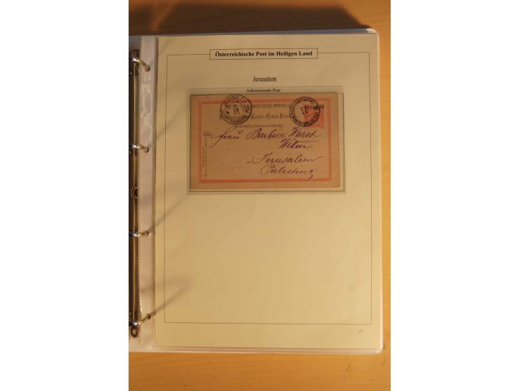 1863/1913 (ca.), Palästina Stempelsammlung, Jaffa, Jerusalem und Caifa auf losen Marken, Briefstücken und 53 Karten, Briefen 