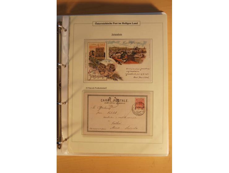 1863/1913 (ca.), Palästina Stempelsammlung, Jaffa, Jerusalem und Caifa auf losen Marken, Briefstücken und 53 Karten, Briefen 
