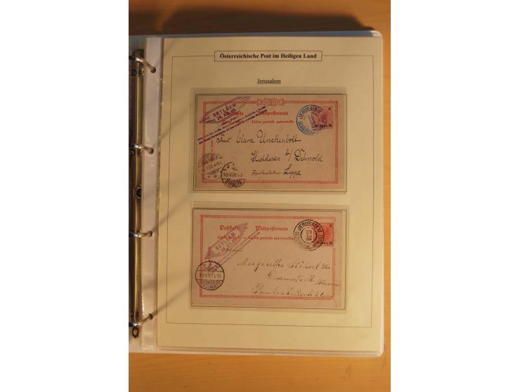 1863/1913 (ca.), Palästina Stempelsammlung, Jaffa, Jerusalem und Caifa auf losen Marken, Briefstücken und 53 Karten, Briefen 