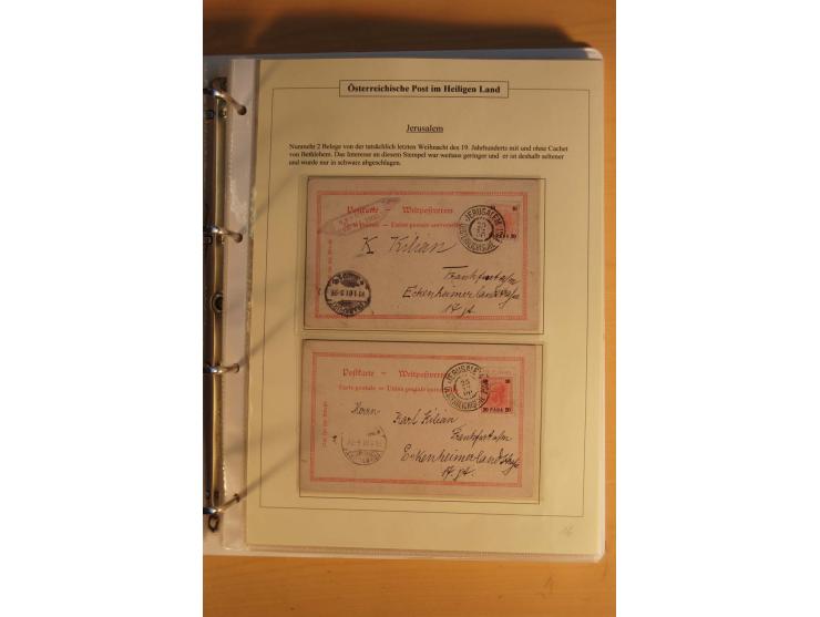 1863/1913 (ca.), Palästina Stempelsammlung, Jaffa, Jerusalem und Caifa auf losen Marken, Briefstücken und 53 Karten, Briefen 