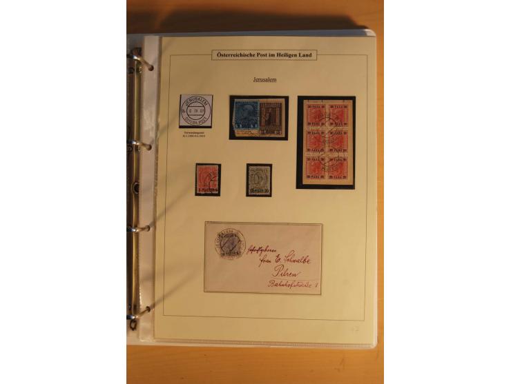 1863/1913 (ca.), Palästina Stempelsammlung, Jaffa, Jerusalem und Caifa auf losen Marken, Briefstücken und 53 Karten, Briefen 