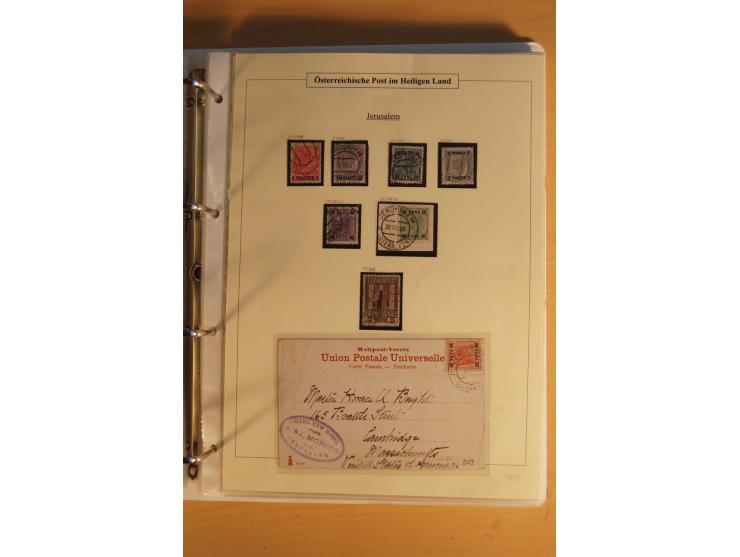 1863/1913 (ca.), Palästina Stempelsammlung, Jaffa, Jerusalem und Caifa auf losen Marken, Briefstücken und 53 Karten, Briefen 