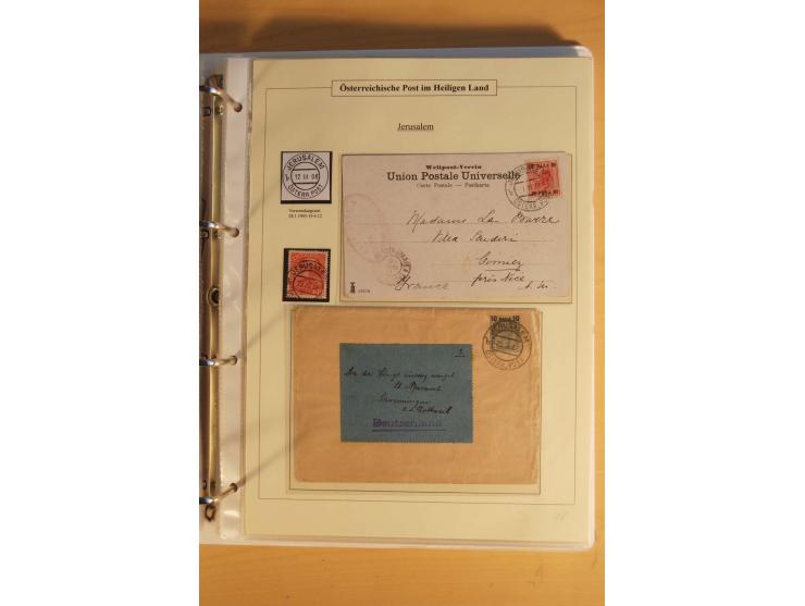 1863/1913 (ca.), Palästina Stempelsammlung, Jaffa, Jerusalem und Caifa auf losen Marken, Briefstücken und 53 Karten, Briefen 