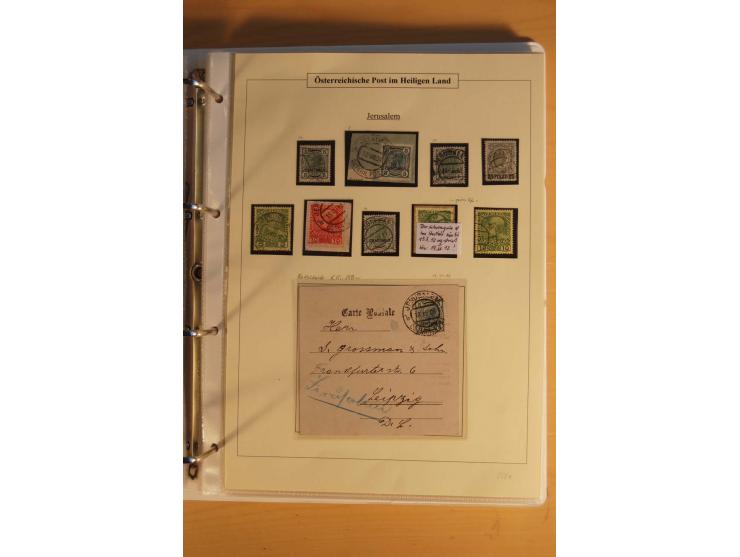1863/1913 (ca.), Palästina Stempelsammlung, Jaffa, Jerusalem und Caifa auf losen Marken, Briefstücken und 53 Karten, Briefen 