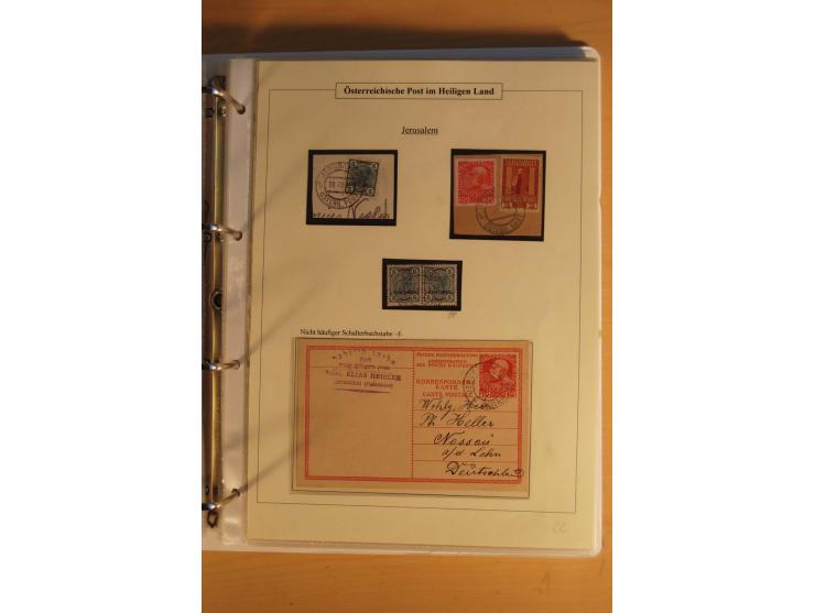 1863/1913 (ca.), Palästina Stempelsammlung, Jaffa, Jerusalem und Caifa auf losen Marken, Briefstücken und 53 Karten, Briefen 