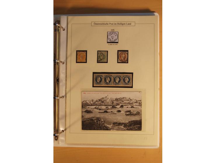 1863/1913 (ca.), Palästina Stempelsammlung, Jaffa, Jerusalem und Caifa auf losen Marken, Briefstücken und 53 Karten, Briefen 