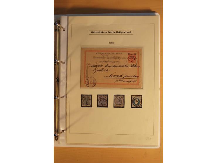 1863/1913 (ca.), Palästina Stempelsammlung, Jaffa, Jerusalem und Caifa auf losen Marken, Briefstücken und 53 Karten, Briefen 