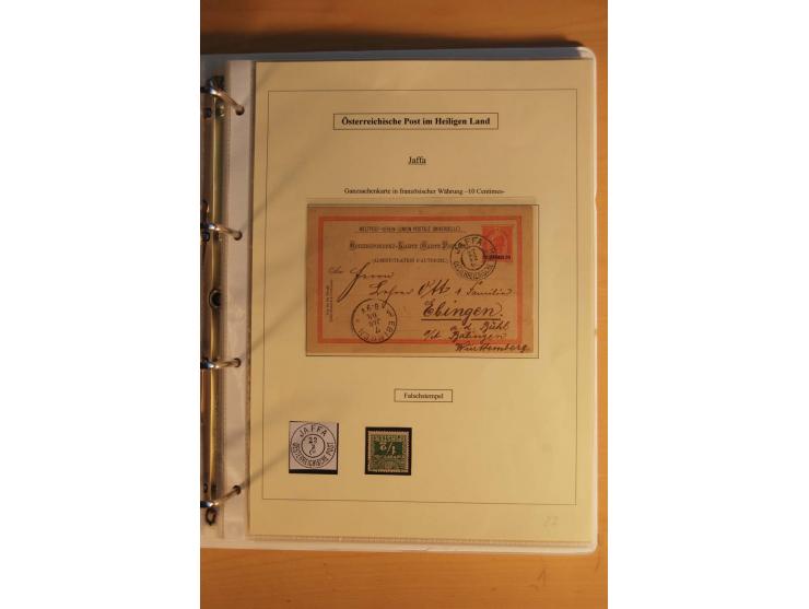 1863/1913 (ca.), Palästina Stempelsammlung, Jaffa, Jerusalem und Caifa auf losen Marken, Briefstücken und 53 Karten, Briefen 