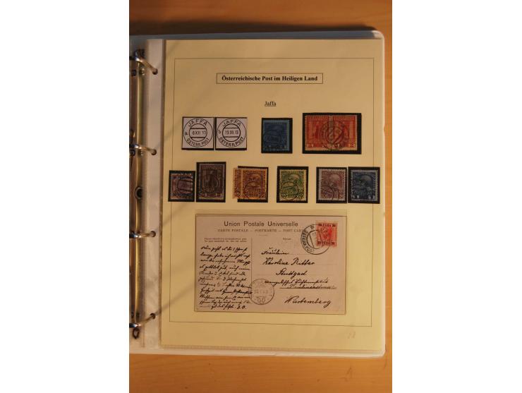 1863/1913 (ca.), Palästina Stempelsammlung, Jaffa, Jerusalem und Caifa auf losen Marken, Briefstücken und 53 Karten, Briefen 