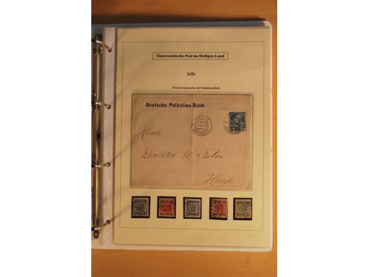 1863/1913 (ca.), Palästina Stempelsammlung, Jaffa, Jerusalem und Caifa auf losen Marken, Briefstücken und 53 Karten, Briefen 