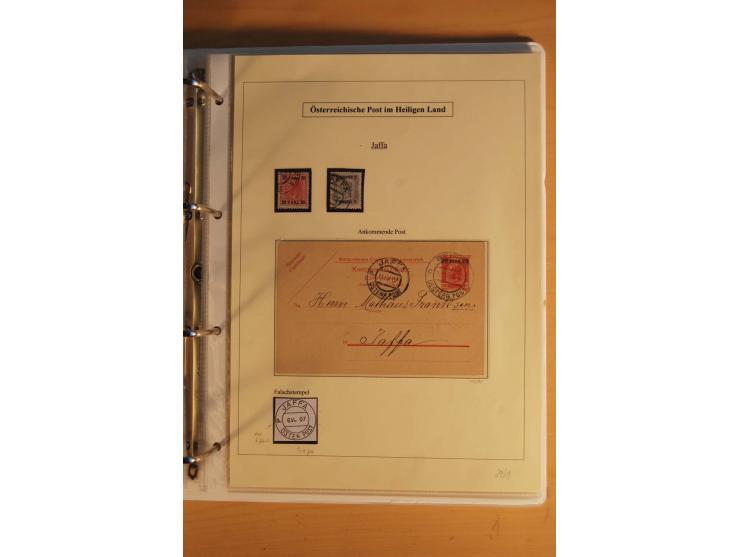 1863/1913 (ca.), Palästina Stempelsammlung, Jaffa, Jerusalem und Caifa auf losen Marken, Briefstücken und 53 Karten, Briefen 