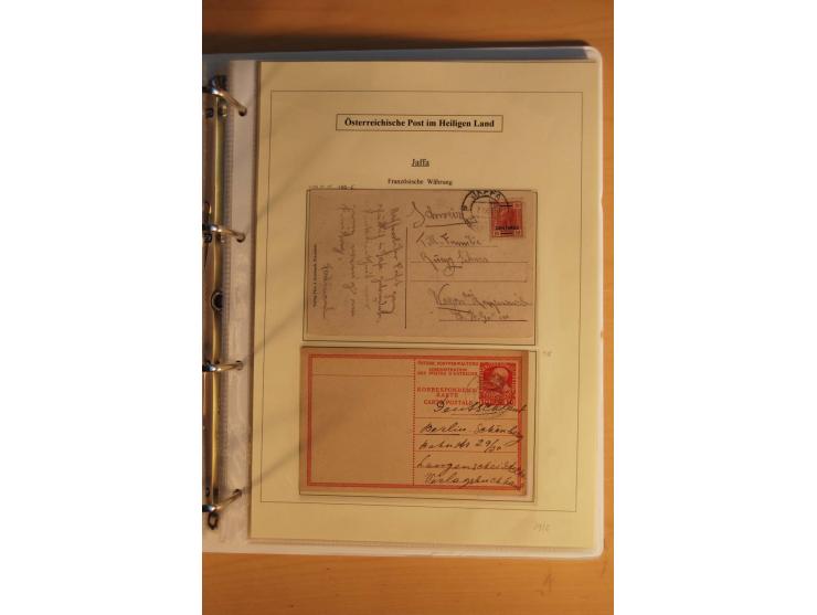 1863/1913 (ca.), Palästina Stempelsammlung, Jaffa, Jerusalem und Caifa auf losen Marken, Briefstücken und 53 Karten, Briefen 