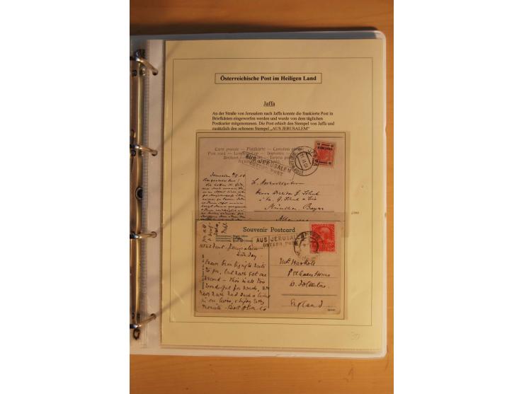 1863/1913 (ca.), Palästina Stempelsammlung, Jaffa, Jerusalem und Caifa auf losen Marken, Briefstücken und 53 Karten, Briefen 