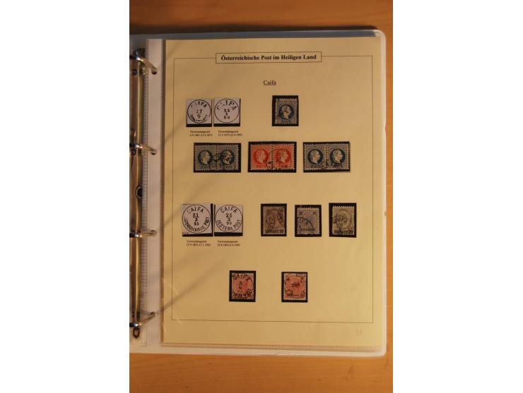 1863/1913 (ca.), Palästina Stempelsammlung, Jaffa, Jerusalem und Caifa auf losen Marken, Briefstücken und 53 Karten, Briefen 