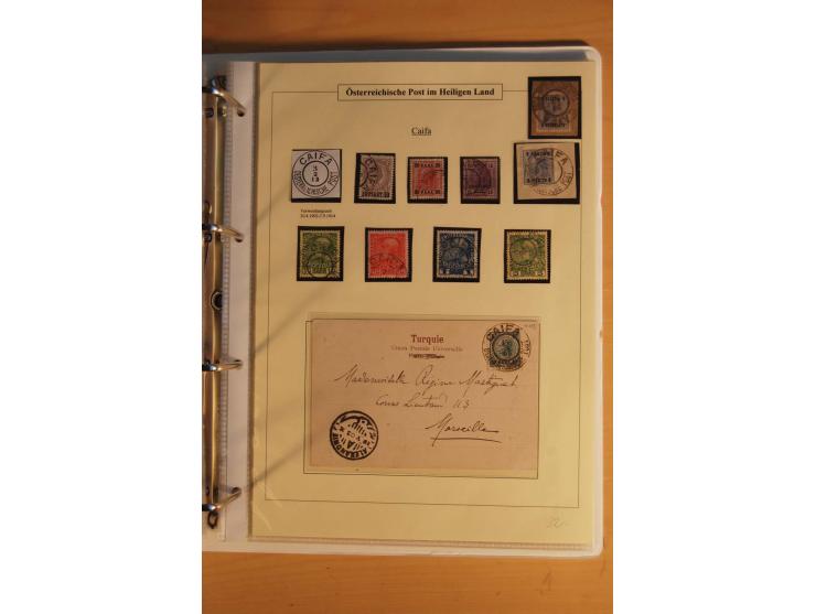 1863/1913 (ca.), Palästina Stempelsammlung, Jaffa, Jerusalem und Caifa auf losen Marken, Briefstücken und 53 Karten, Briefen 