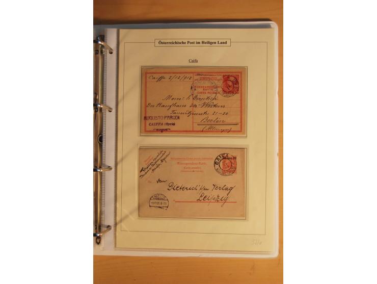 1863/1913 (ca.), Palästina Stempelsammlung, Jaffa, Jerusalem und Caifa auf losen Marken, Briefstücken und 53 Karten, Briefen 